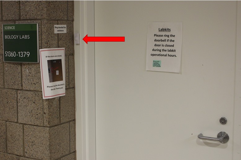 Picture of the doorbell located to the left of the BLC main doors at about halfway up the door's height. If the main doors are closed and the BLC is still in operating hours, press the doorbell until you hear it or until a CLA comes to the door.